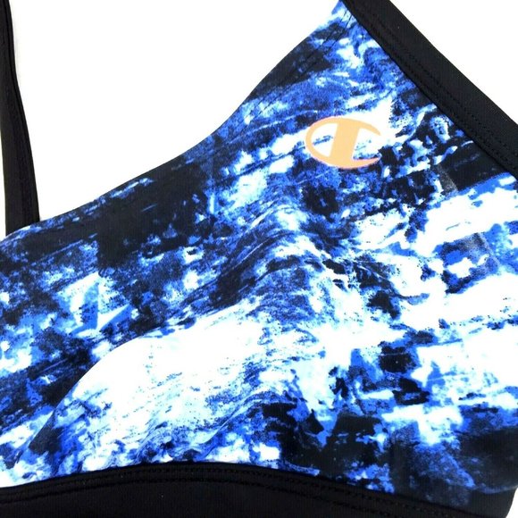 Champion Diamonds In The Rough Cross Back Swim Bra Top Size Large Blue Black - Picture 4 of 9